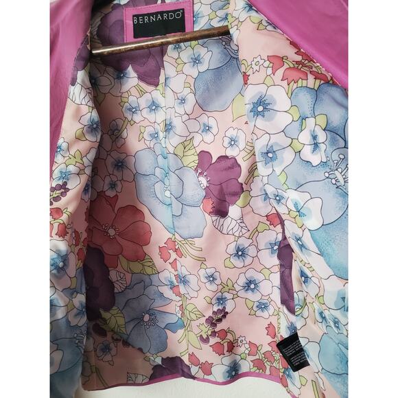 Bernardo Pink Petunia Leather XL Fitted Moto/Barbie SPRING Jacket Floral Lining - Picture 7 of 14